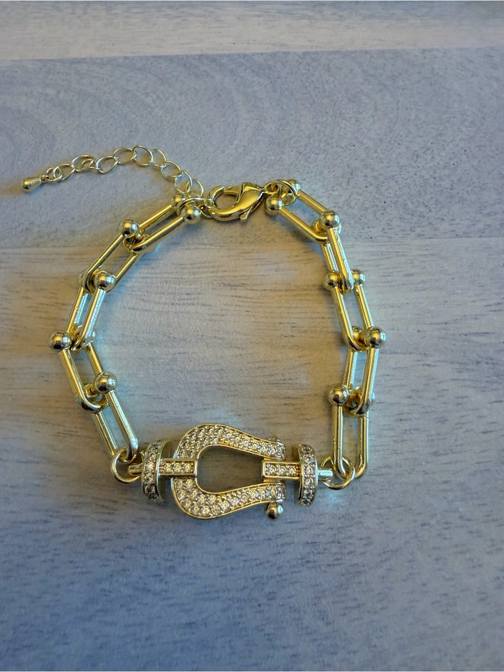 14K Gold Filled Pave Buckle Link Bracelet